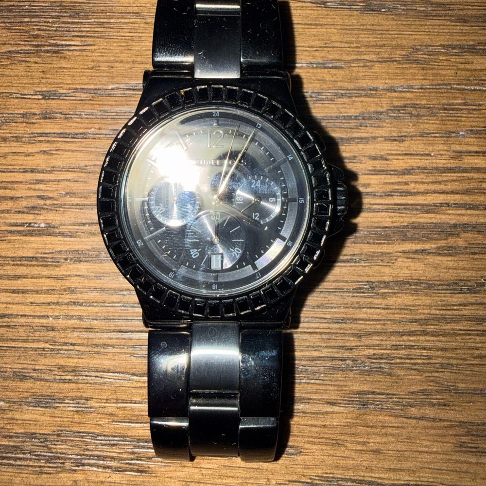Black Stainless Steel Michael kors watch with stone dial